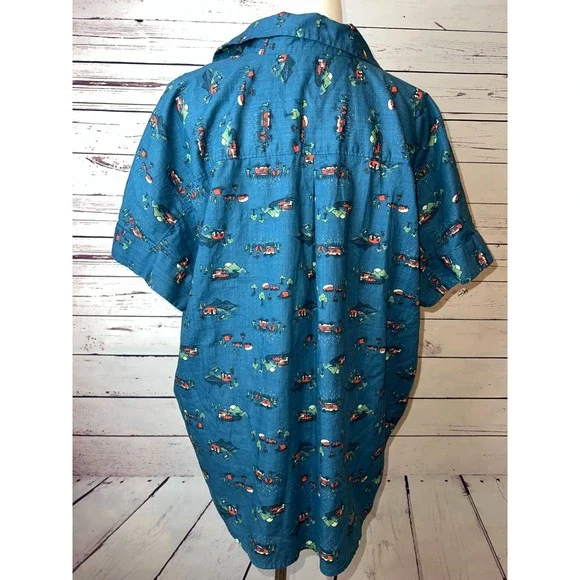 Duluth Trading Shirt Large Short sleeve‎ Popover Blouse Camping RV Blouse Womens - Picture 3 of 9